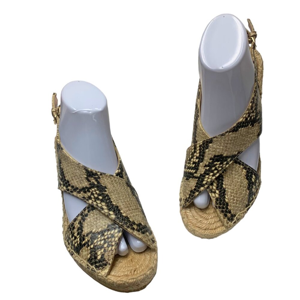 Diane von Furstenberg Sylvie Embossed Leather Espadrille Wedge Sandals